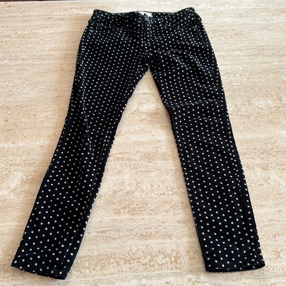 Free People Black Polka Dot Velvet Stretch Skinny Ankle Jeans Low Rise size 25